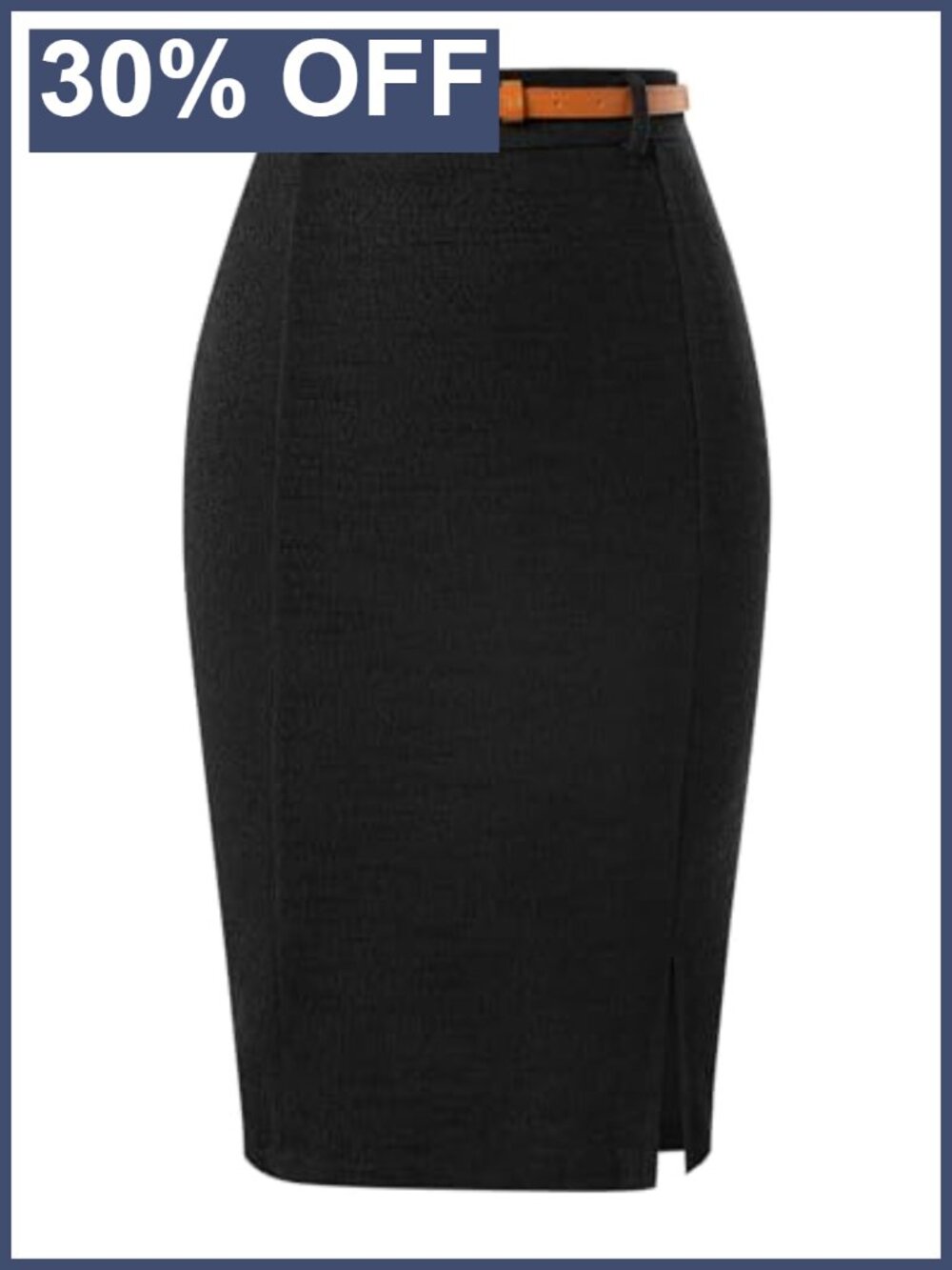 Tweed Pencil Skirt Knee Length Slit Belted Business Casual Workwear